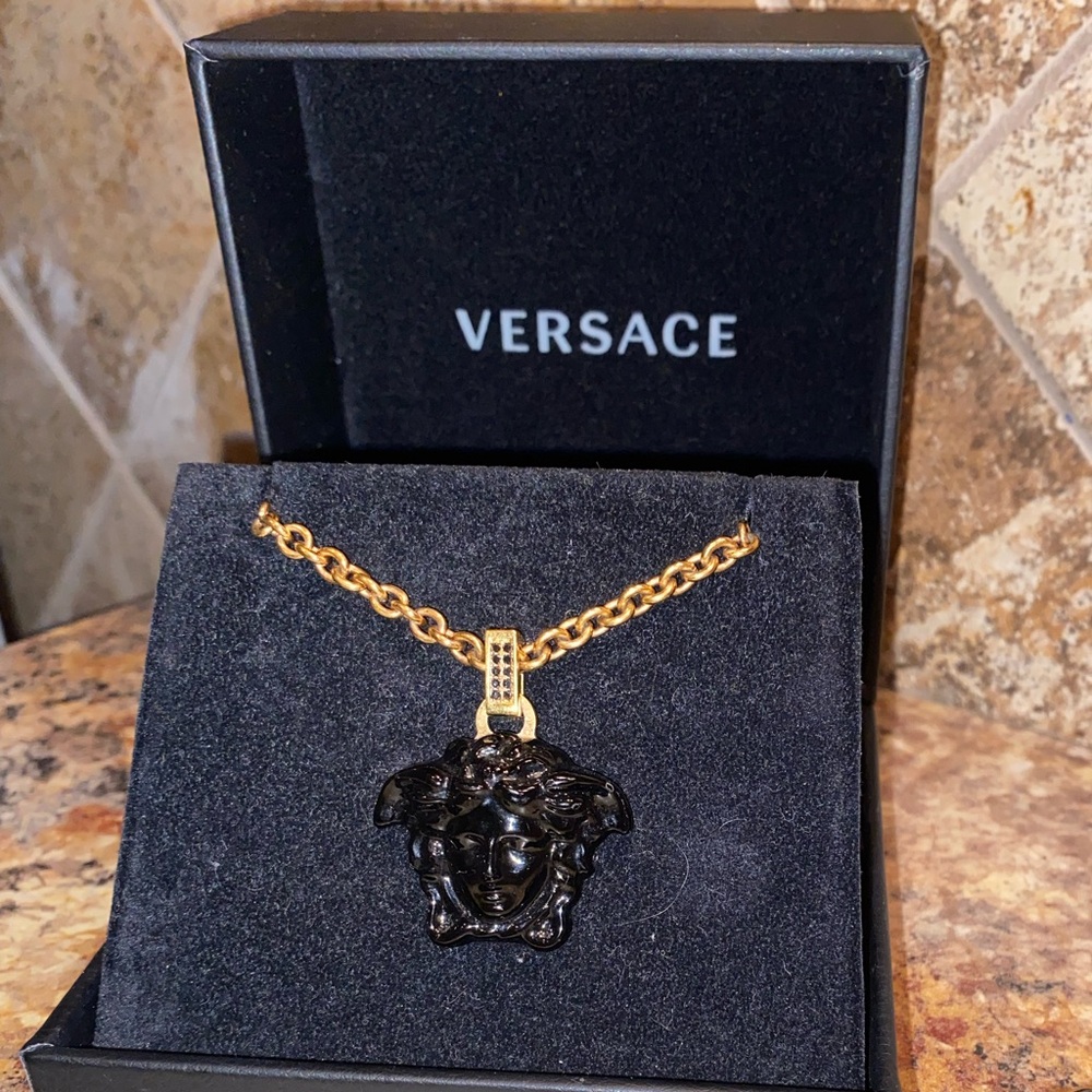 Versace Black Medusa Necklace and Earrings Set